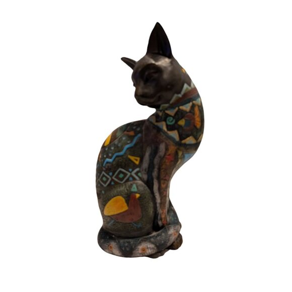 Hand-Painted Egyptian Bastet Cat Figurine with Patterns Scarab Designs - Picture 12 of 12